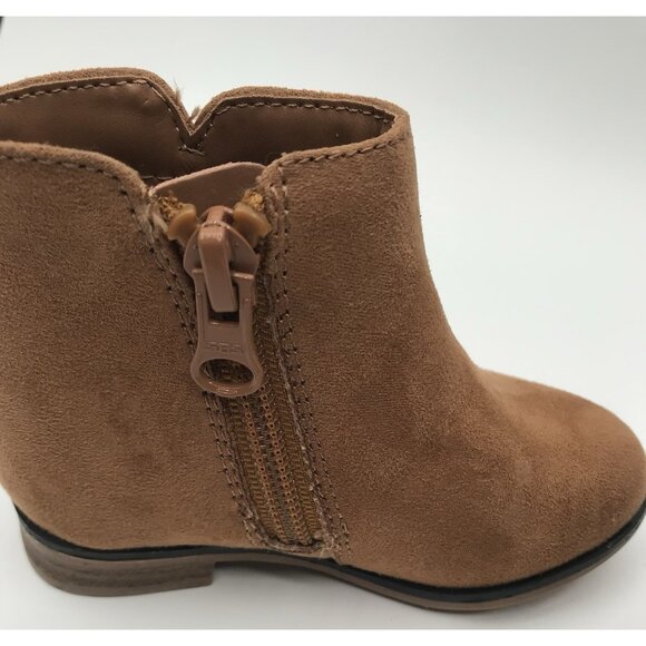Cat & Jack Boots Girls Toddler Size 7 Penelope Zipper Cognac Tan Faux Suede - Picture 8 of 11